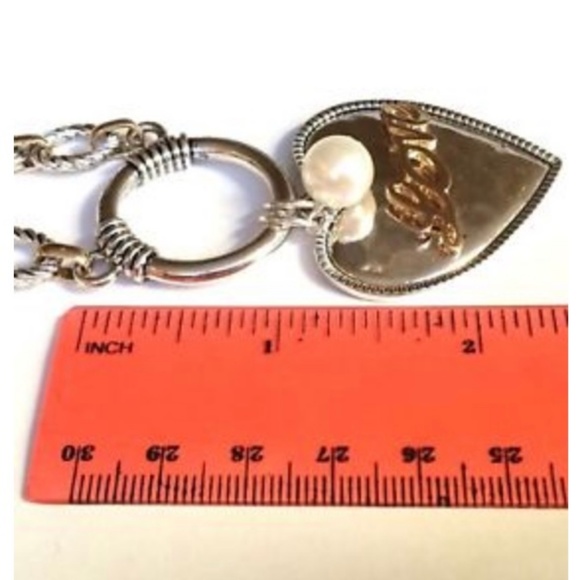 Silver Gold Heart Necklace Pearl Message 30" Chain Plus Size BIG Chunky Bold - Picture 7 of 8